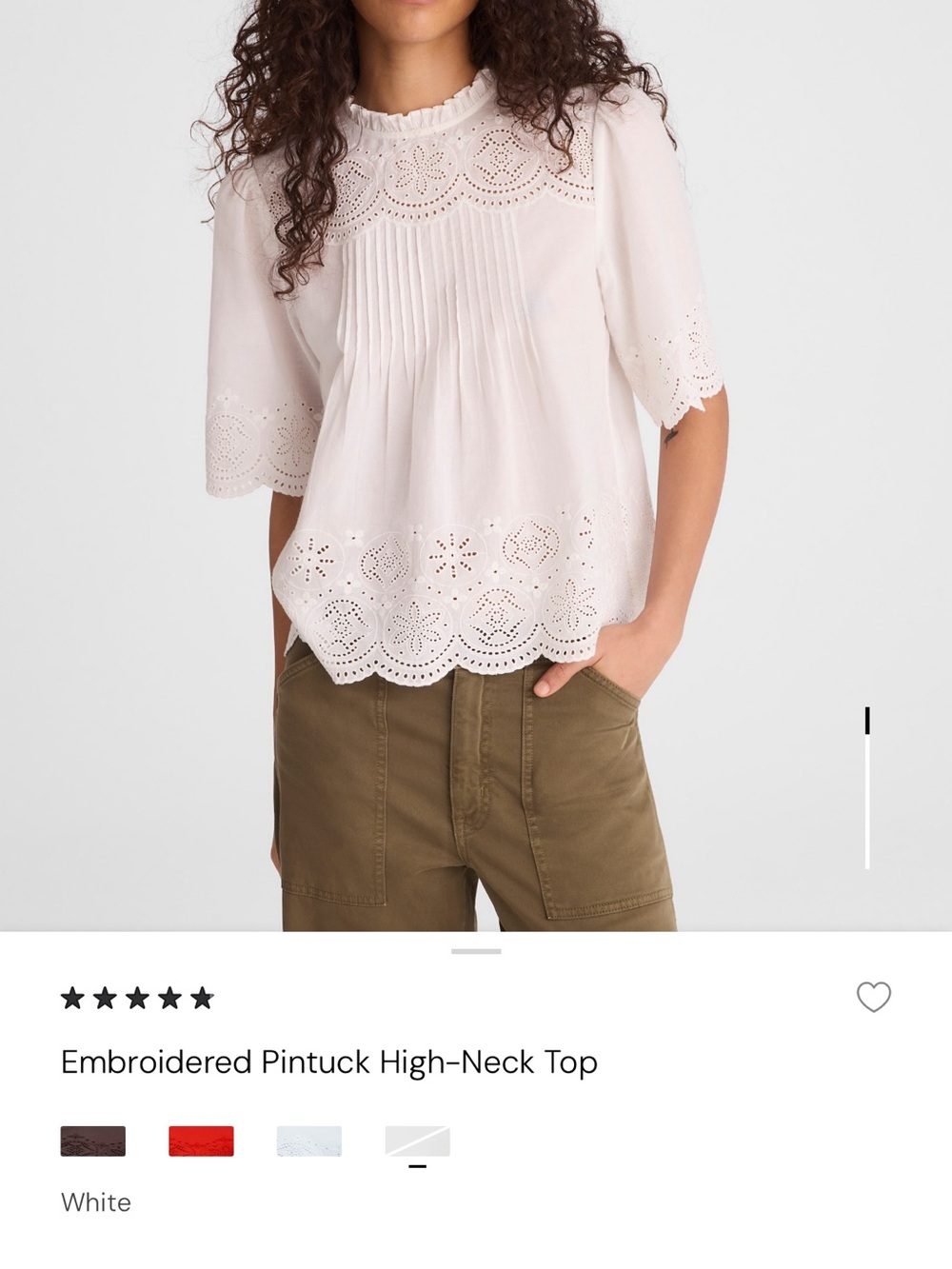 Madewell Embroidered Pintuck High Neck Top